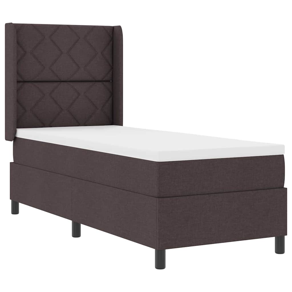 LED Box Spring Bed med hovedgærde Mørk Brun 90 x 190 cm Stof