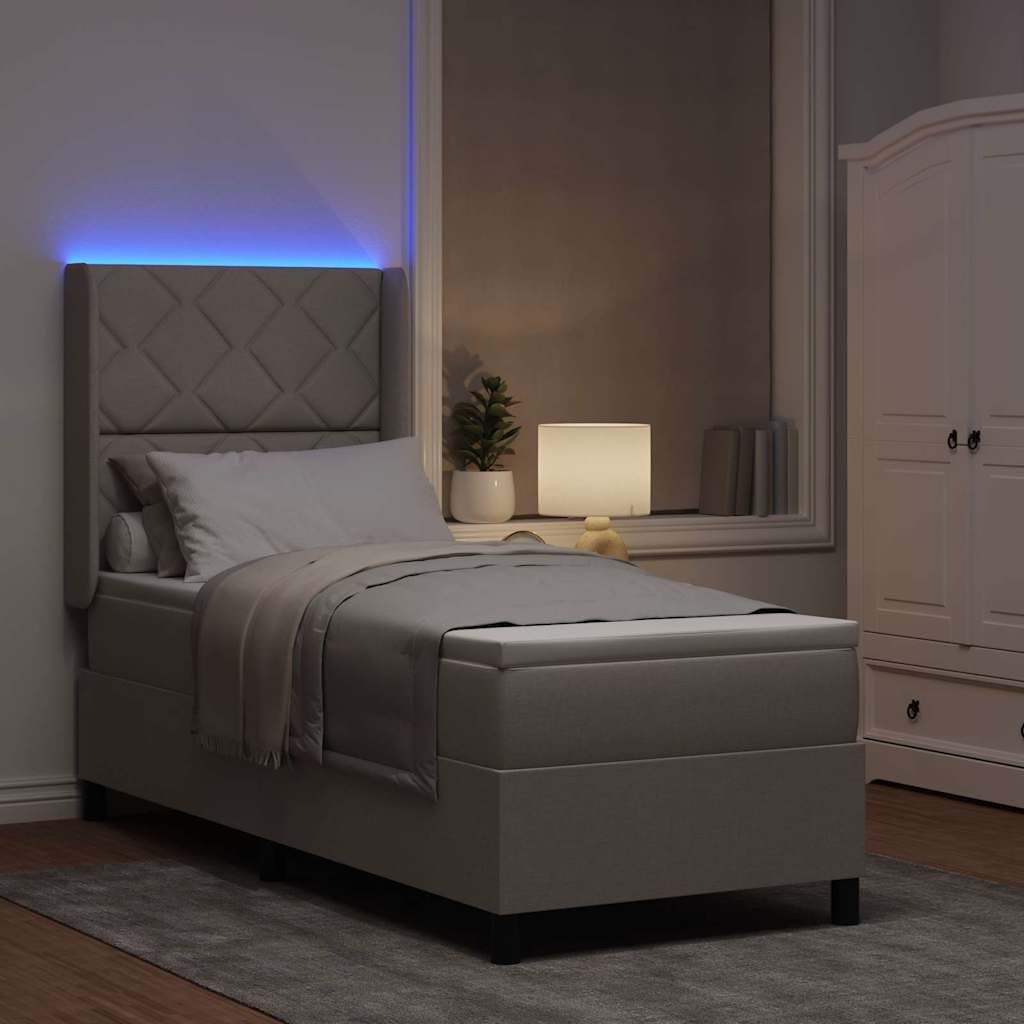 LED Box Spring Bed med hovedgærde Gråbrun 90 x 190 cm Stof
