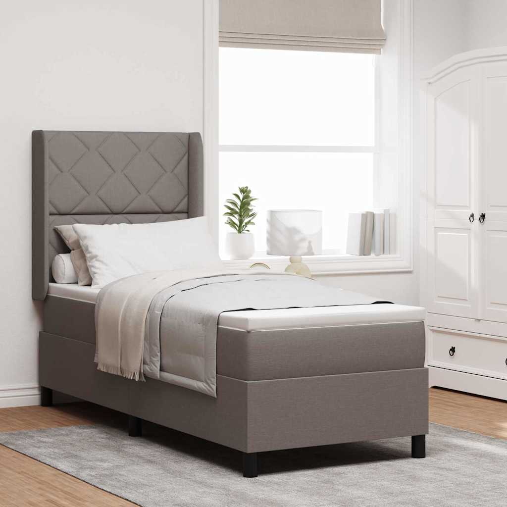 LED Box Spring Bed med hovedgærde Gråbrun 90 x 190 cm Stof