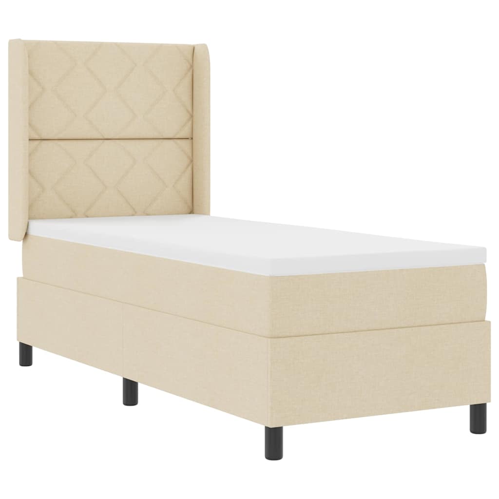 LED Box Spring Bed med hovedgærde Creme 90 x 190 cm Stof