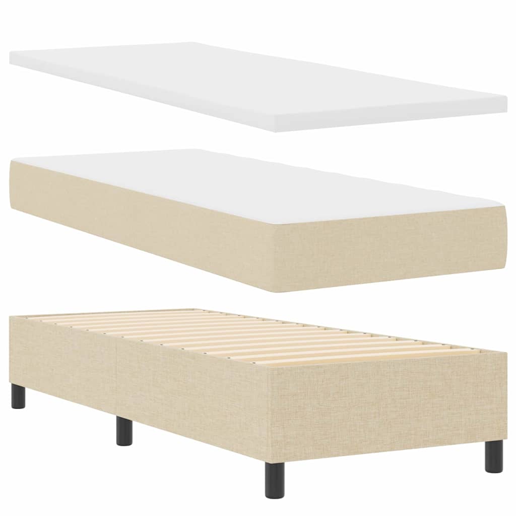 LED Box Spring Bed med hovedgærde Creme 90 x 190 cm Stof
