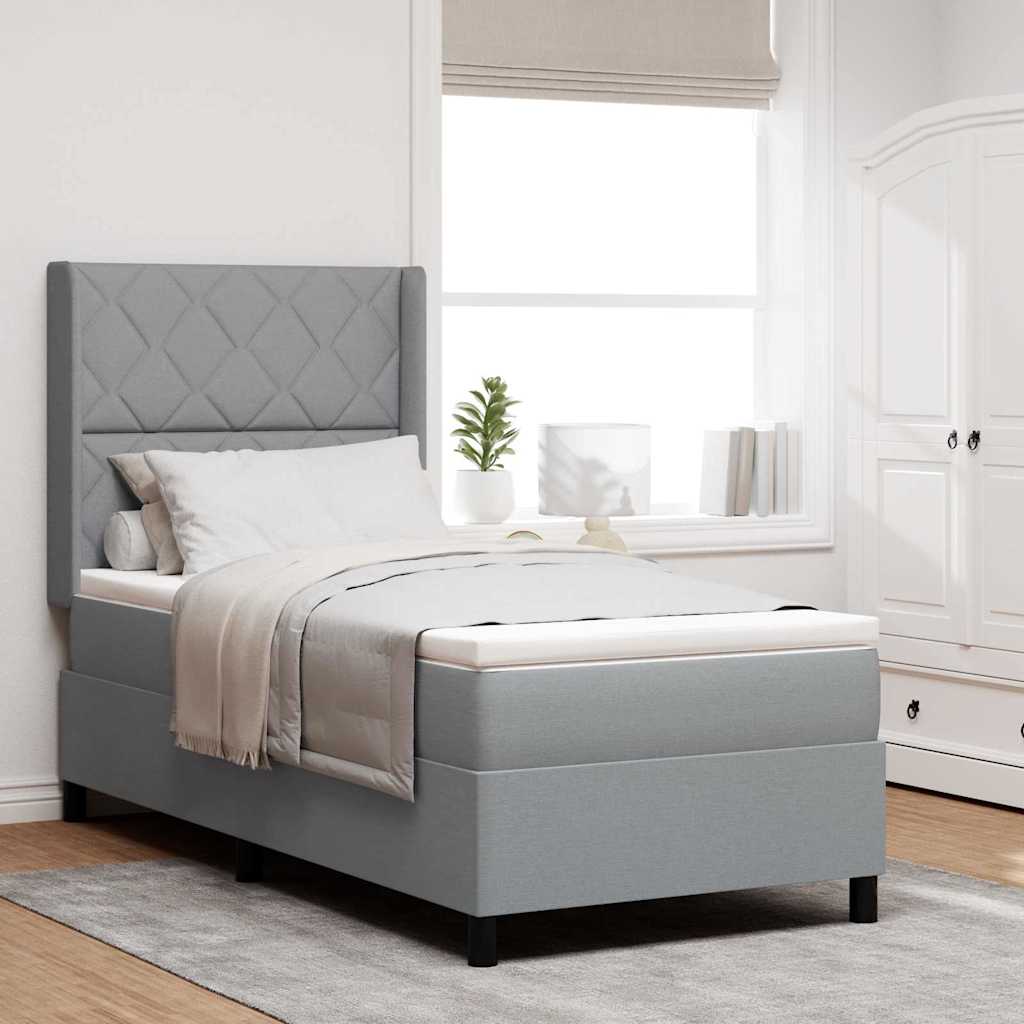 LED Box Spring Bed med hovedgærde Lysegrå 90 x 200 cm Stof