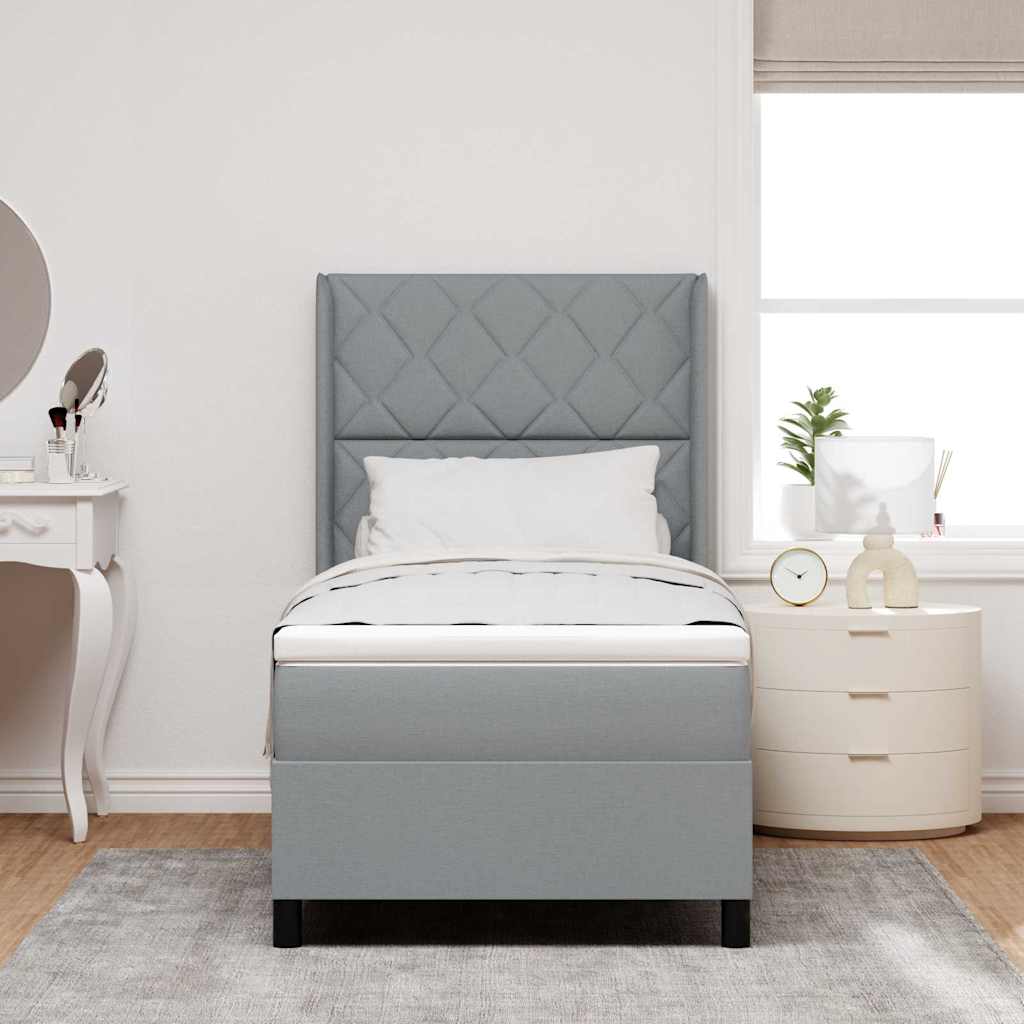 LED Box Spring Bed med hovedgærde Lysegrå 90 x 200 cm Stof