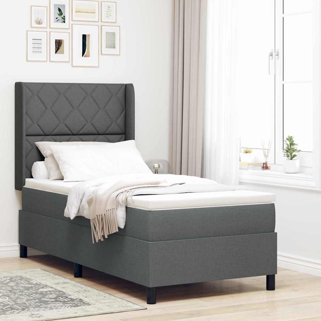 LED Box Spring Bed med hovedgærde Mørkegrå 90 x 200 cm Stof