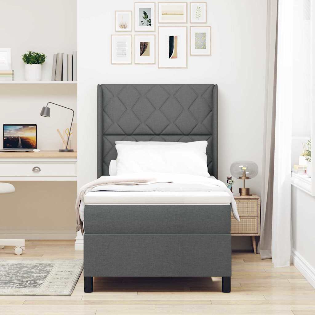 LED Box Spring Bed med hovedgærde Mørkegrå 90 x 200 cm Stof