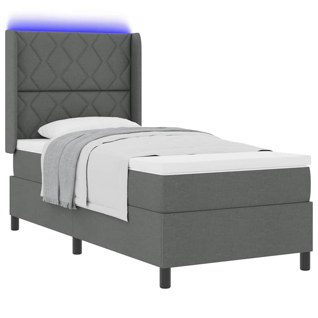 LED Box Spring Bed med hovedgærde Mørkegrå 90 x 200 cm Stof
