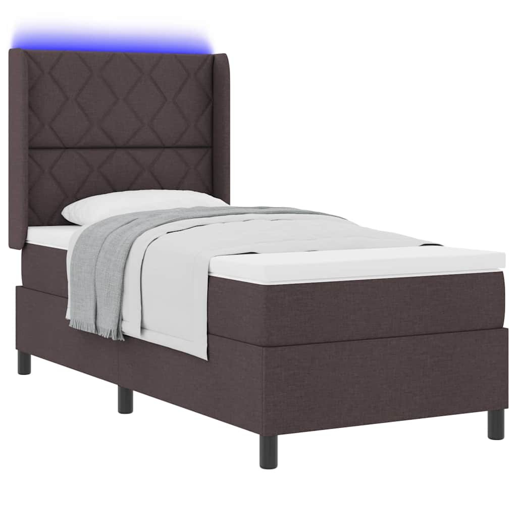 LED Box Spring Bed med hovedgærde Mørk Brun 90 x 200 cm Stof