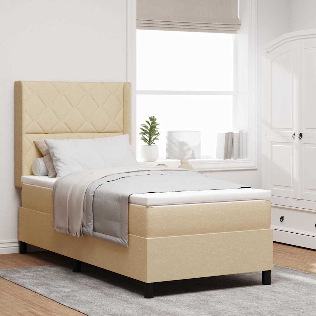 LED Box Spring Bed med hovedgærde Creme 90 x 200 cm Stof