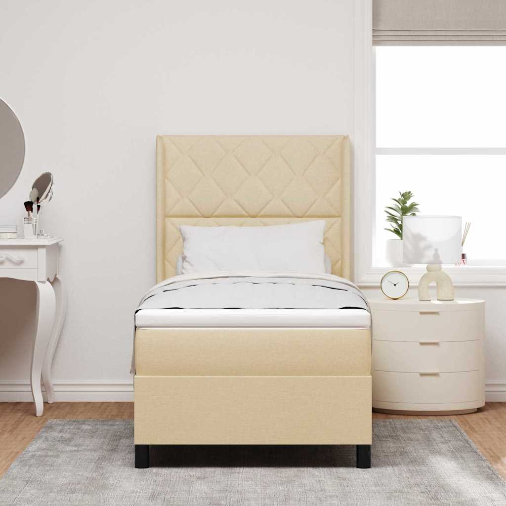 LED Box Spring Bed med hovedgærde Creme 90 x 200 cm Stof