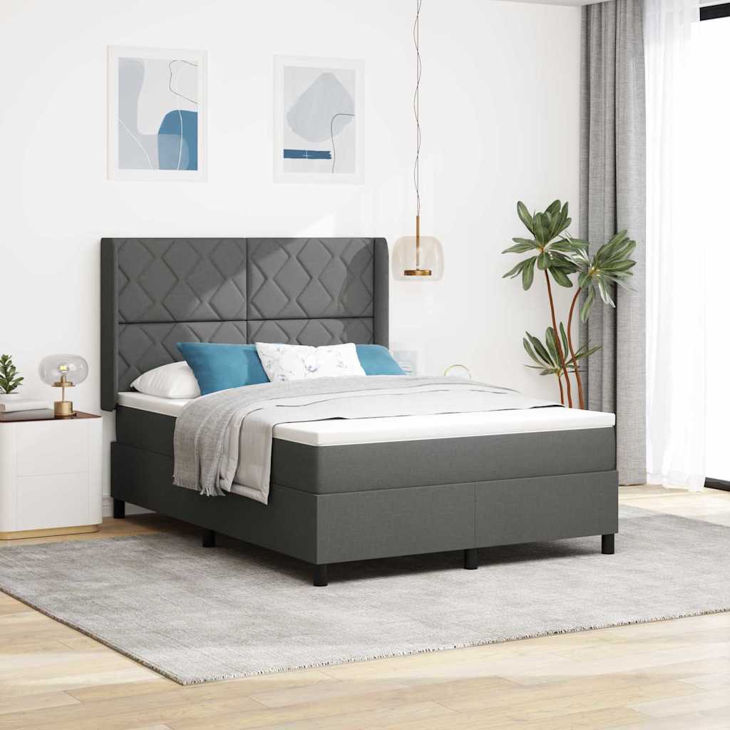 LED Box Spring Bed med hovedgærde Mørkegrå 140 x 190 cm Stof