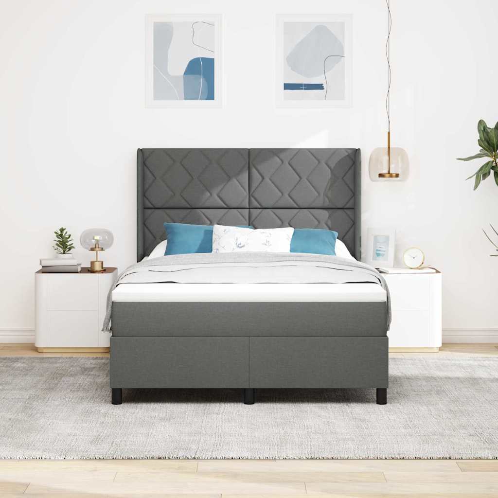 LED Box Spring Bed med hovedgærde Mørkegrå 140 x 190 cm Stof