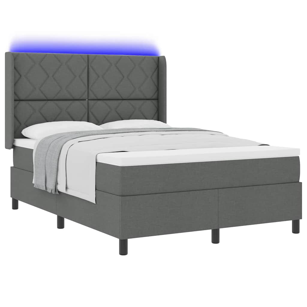 LED Box Spring Bed med hovedgærde Mørkegrå 140 x 200 cm Stof