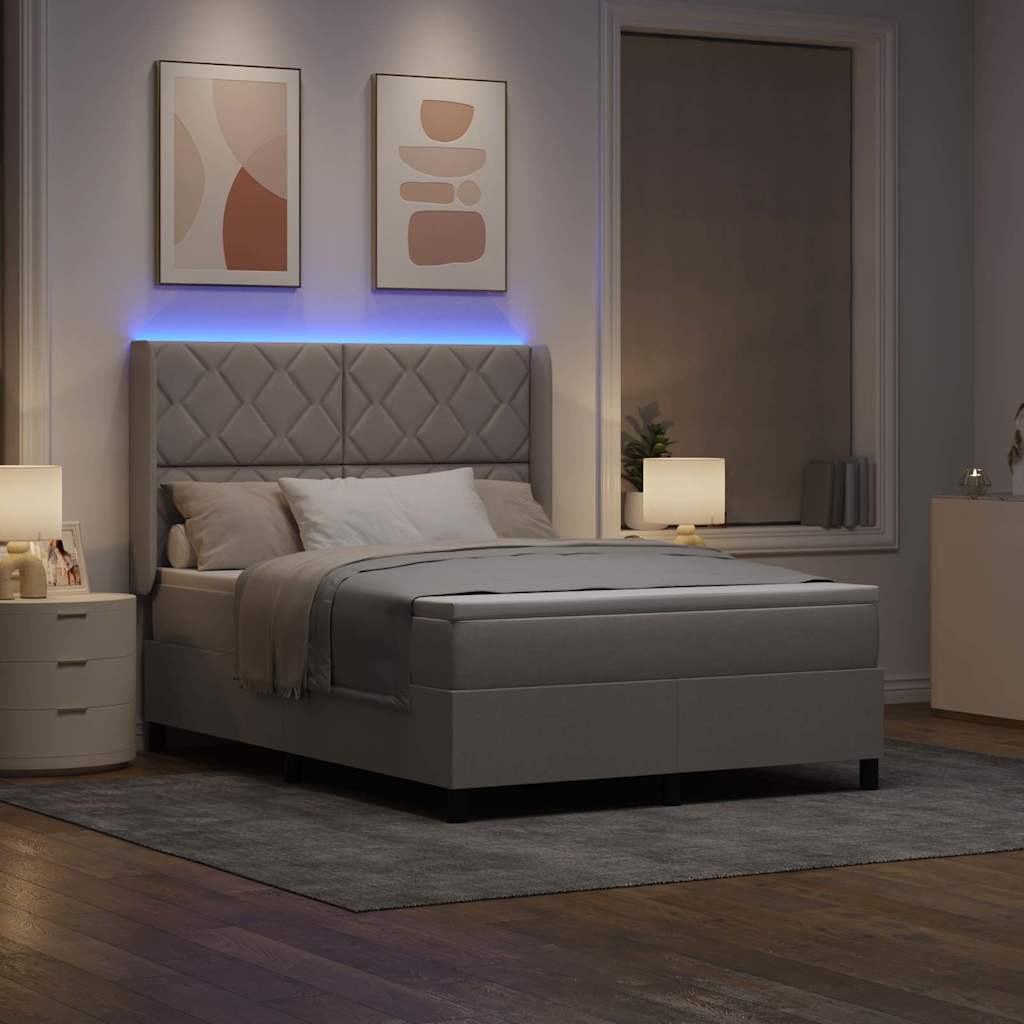 LED Box Spring Bed med hovedgærde Gråbrun 140 x 200 cm Stof