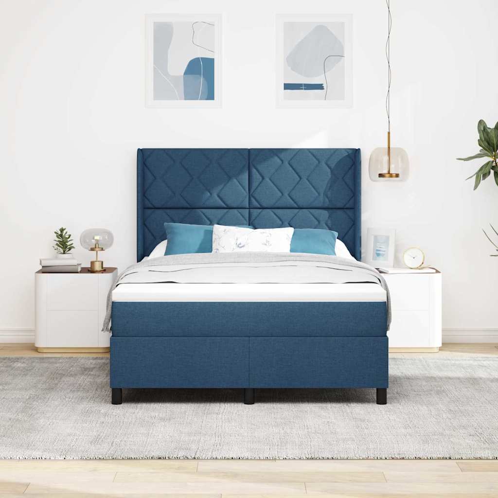 LED Box Spring Bed med hovedgærde Blå 140 x 200 cm Stof