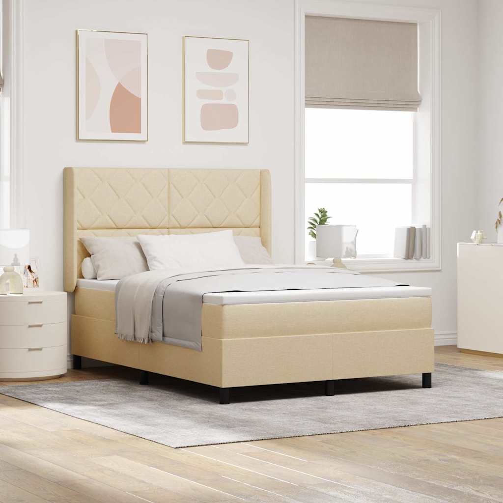 LED Box Spring Bed med hovedgærde Creme 160 x 200 cm Stof