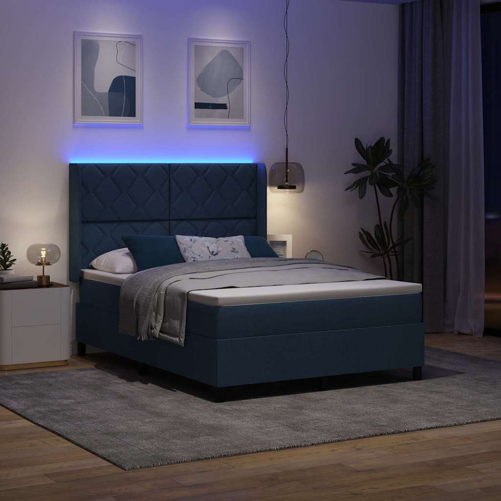LED Box Spring Bed med hovedgærde Blå 160 x 200 cm Stof