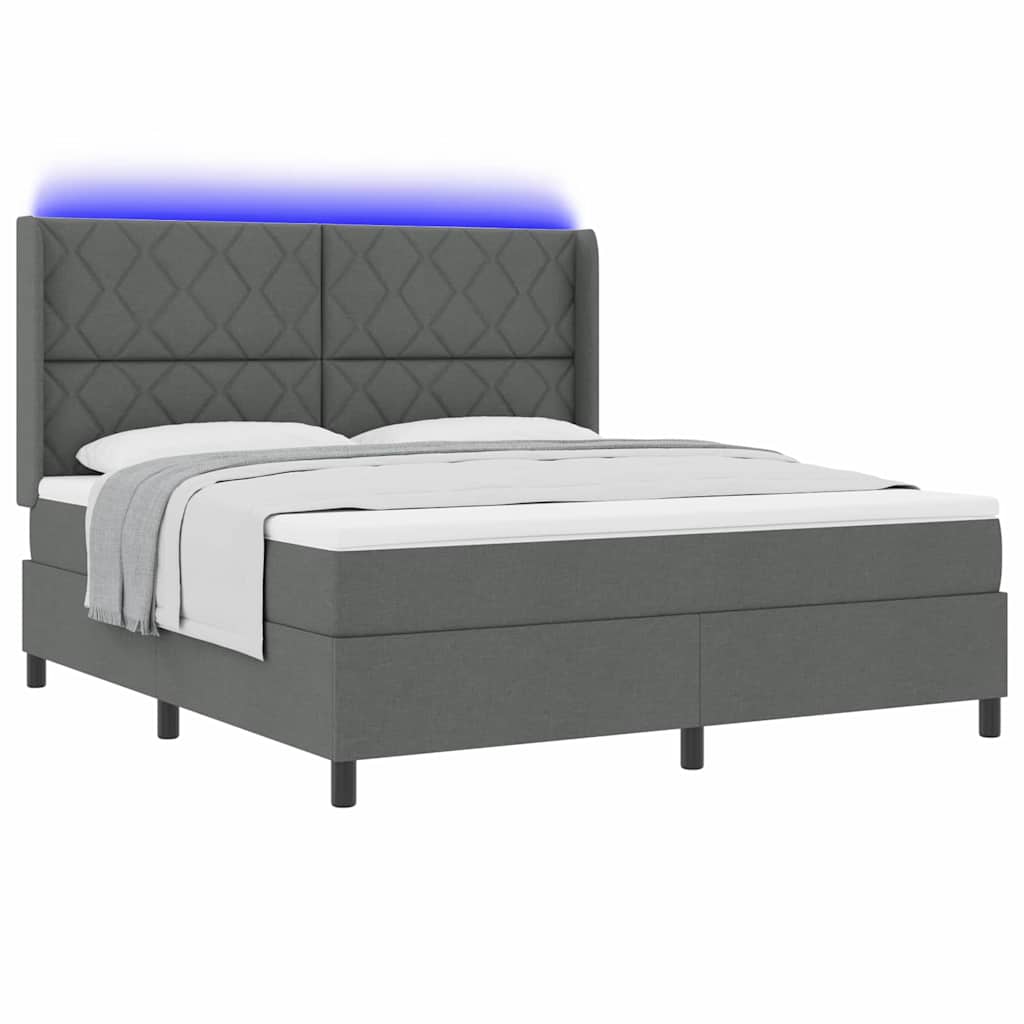 LED Box Spring Bed med hovedgærde Mørkegrå 180 x 200 cm Stof