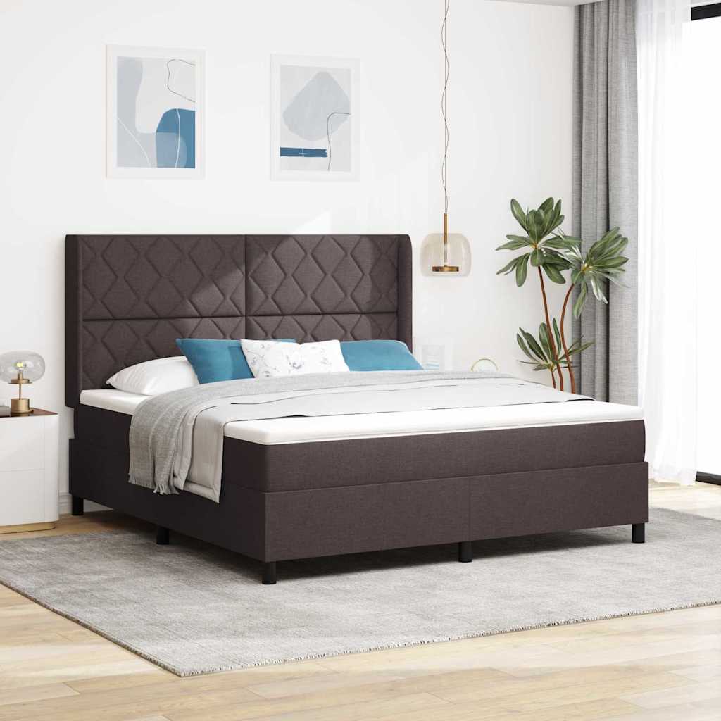 LED Box Spring Bed med hovedgærde Mørk Brun 180 x 200 cm Stof