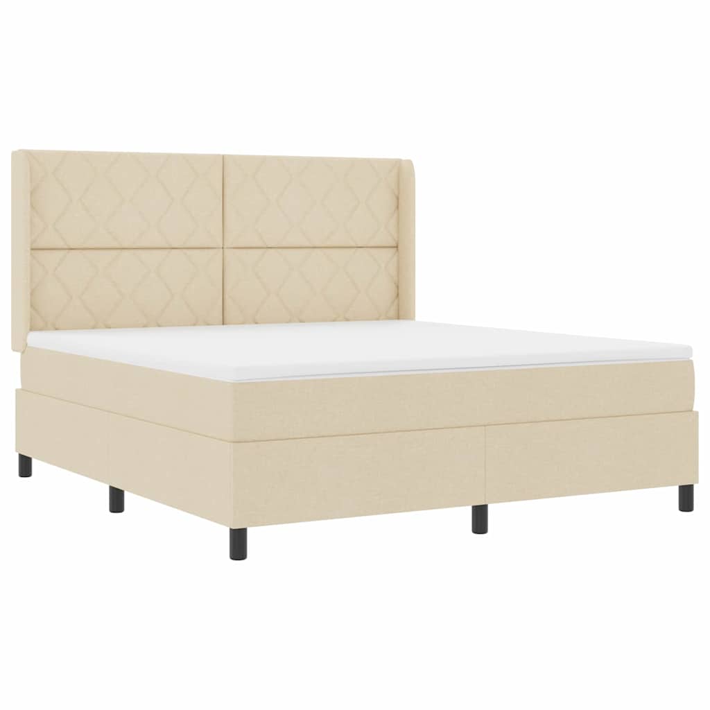 LED Box Spring Bed med hovedgærde Creme 180 x 200 cm Stof