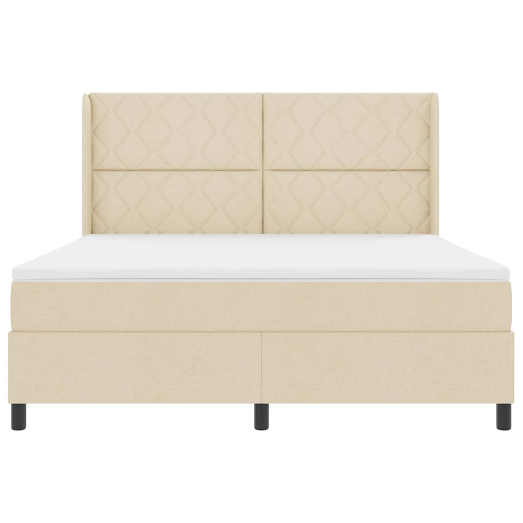 LED Box Spring Bed med hovedgærde Creme 180 x 200 cm Stof