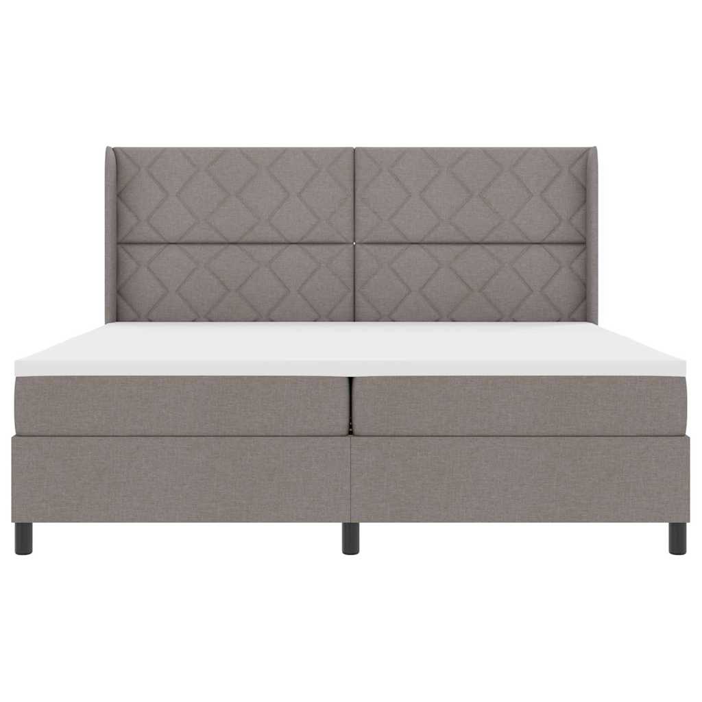LED Box Spring Bed med hovedgærde Gråbrun 200 x 200 cm Stof