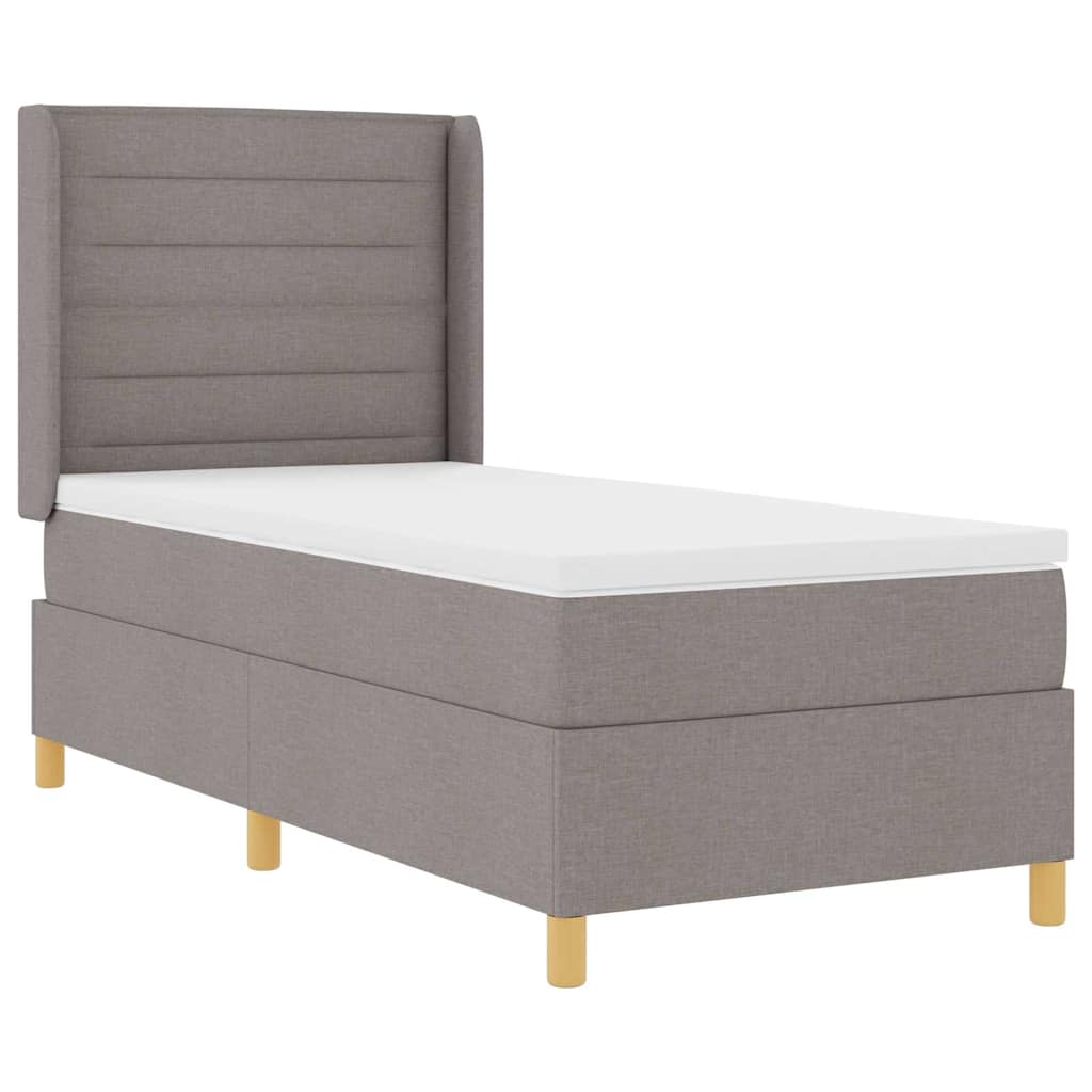 Box spring seng med LED-lysstrimler Gråbrun 90 x 190 cm Stof
