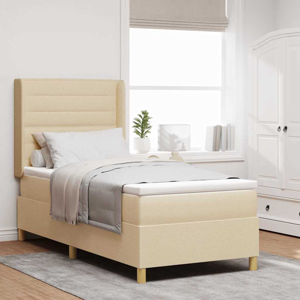 Box spring seng med LED-lysstrimler Creme 90 x 190 cm Stof