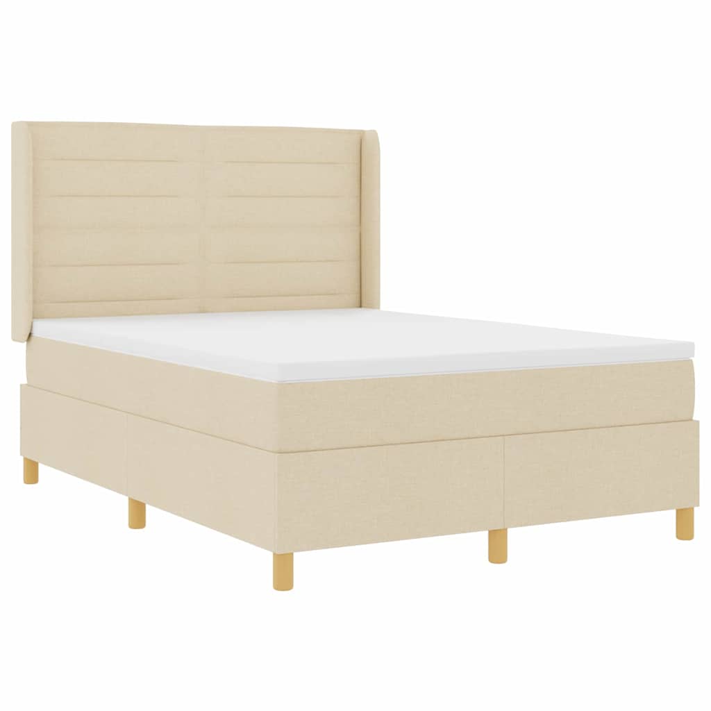 Box spring seng med LED-lysstrimler Creme 140 x 190 cm Stof