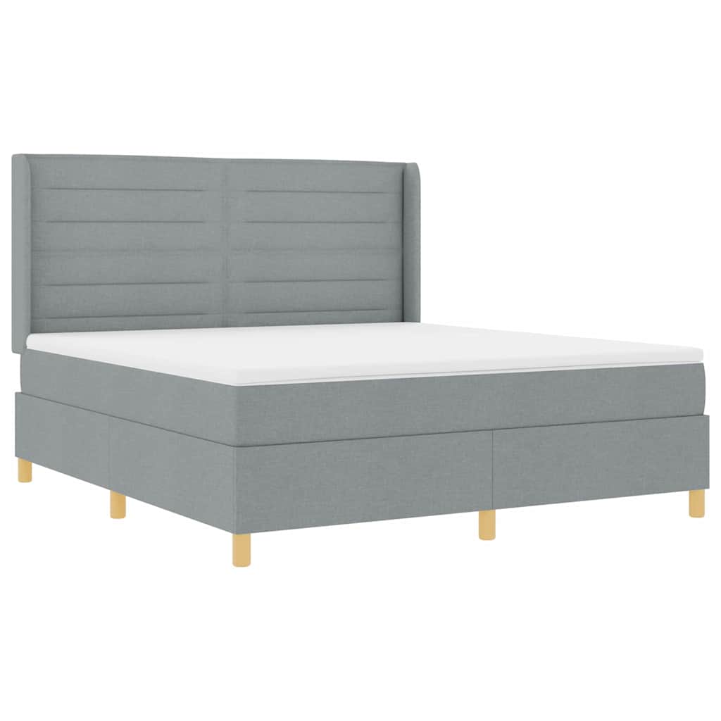 Box spring seng med LED-lysstrimler Lysegrå 180 x 200 cm Stof