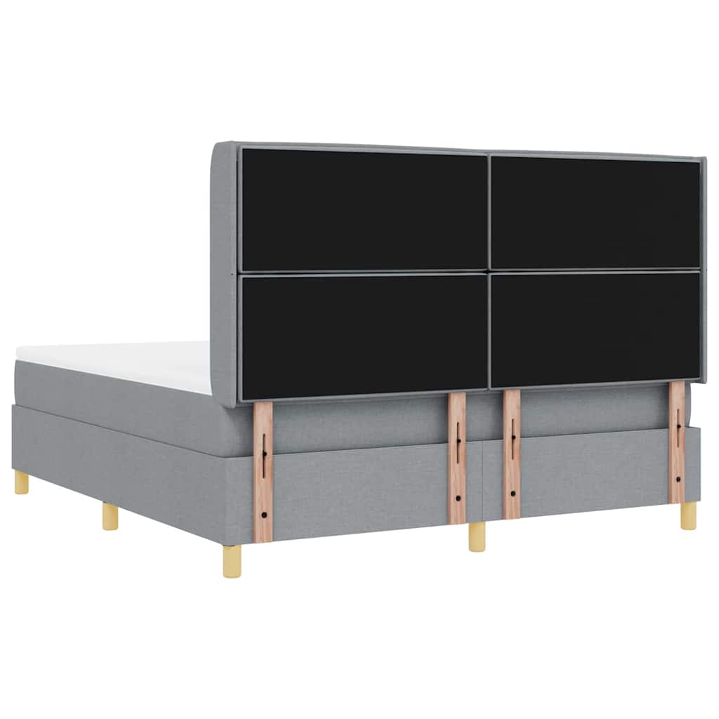 Box spring seng med LED-lysstrimler Lysegrå 180 x 200 cm Stof