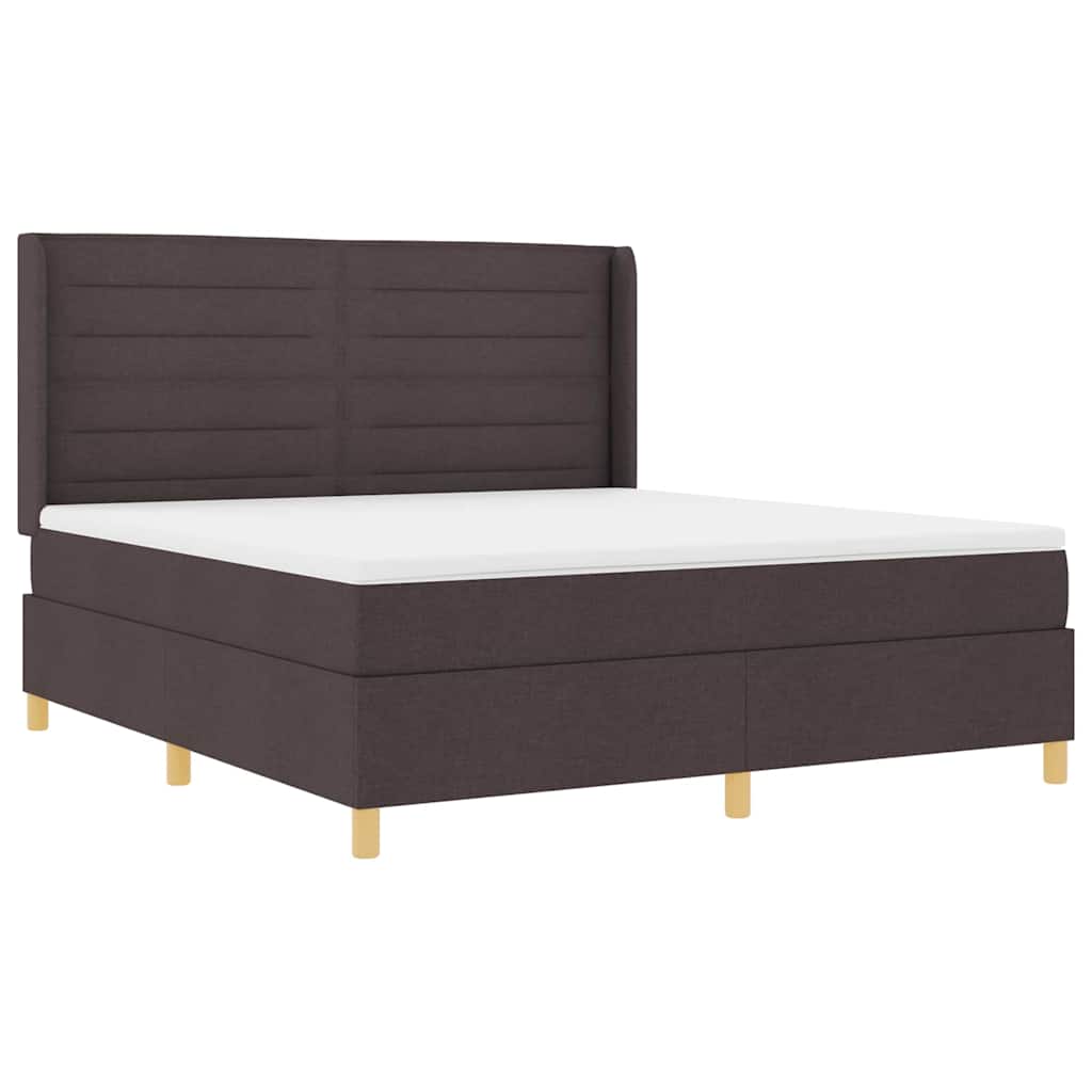 Box spring seng med LED-lysstrimler Brun 180 x 200 cm Stof