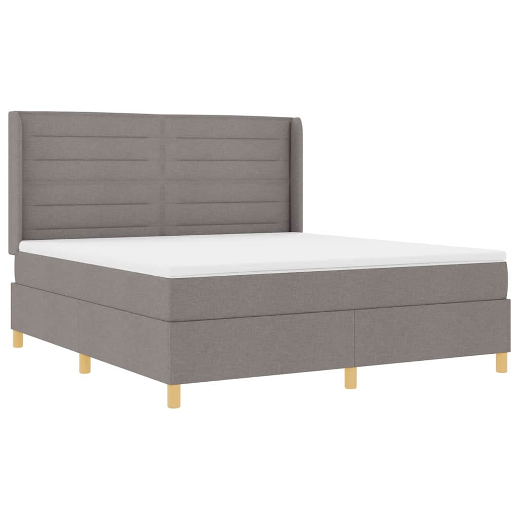 Box spring seng med LED-lysstrimler Gråbrun 180 x 200 cm Stof