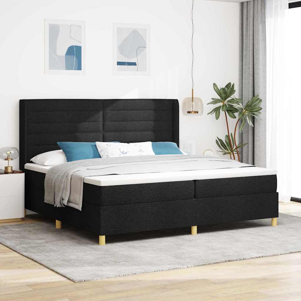 Box spring seng med madras med LED Sort 200 x 200 cm Stof