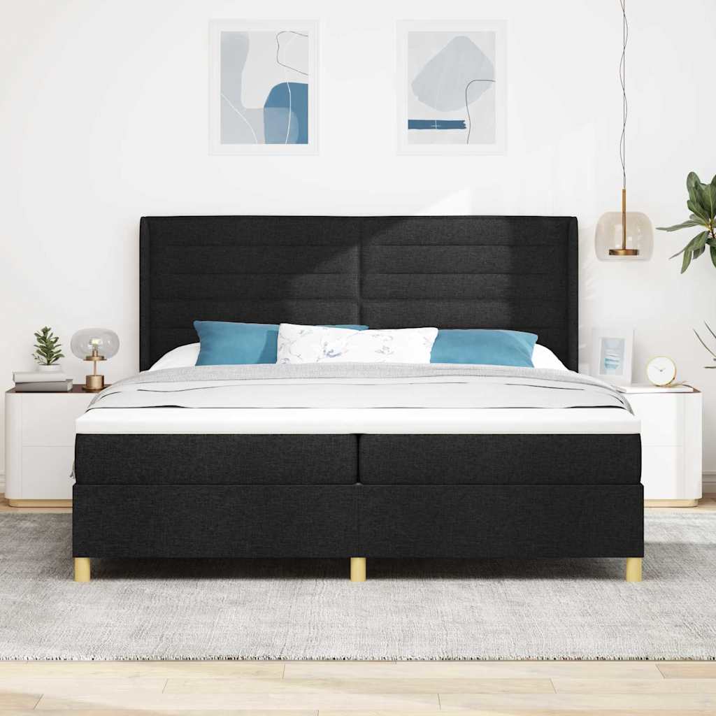 Box spring seng med madras med LED Sort 200 x 200 cm Stof