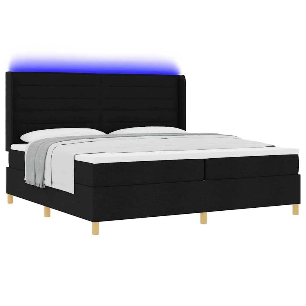 Box spring seng med madras med LED Sort 200 x 200 cm Stof