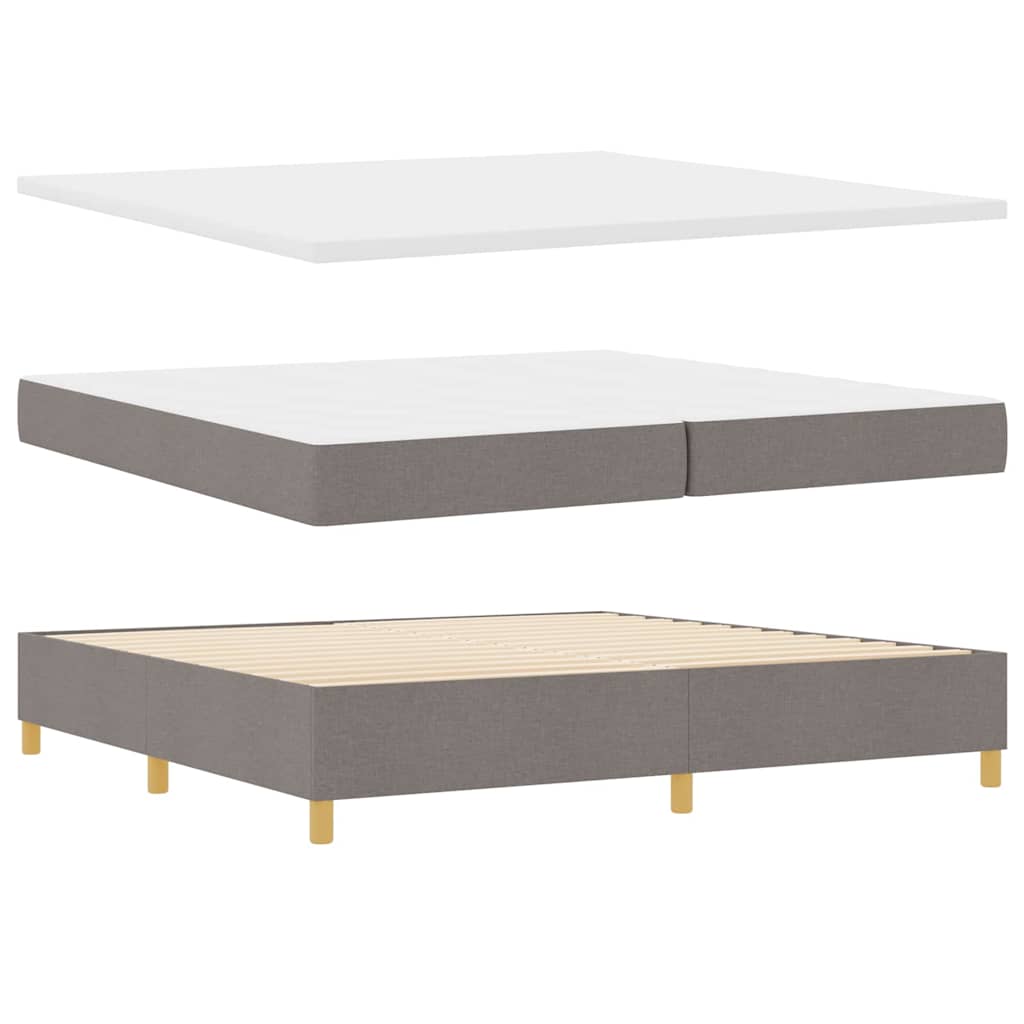 Box spring seng med LED-lysstrimler Gråbrun 200 x 200 cm Stof