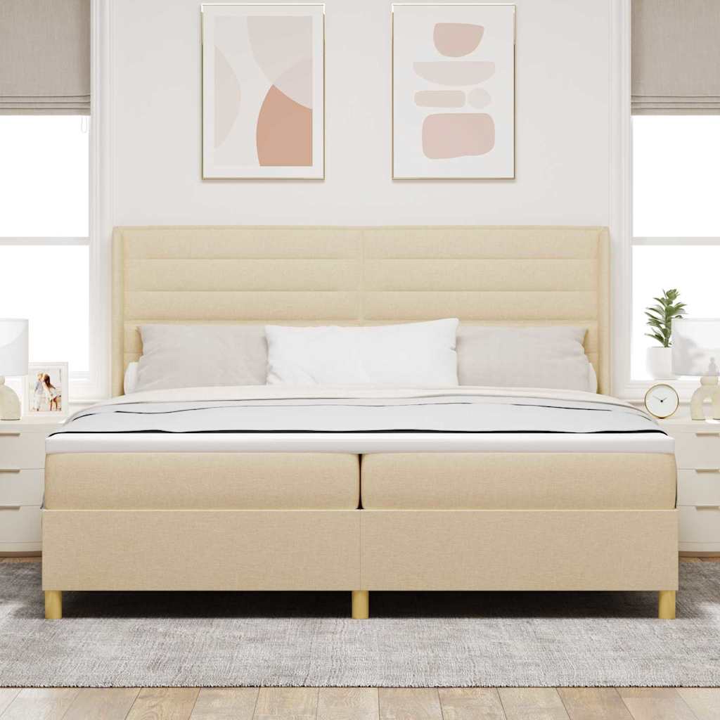 Box spring seng med madras med LED Creme 200 x 200 cm Stof