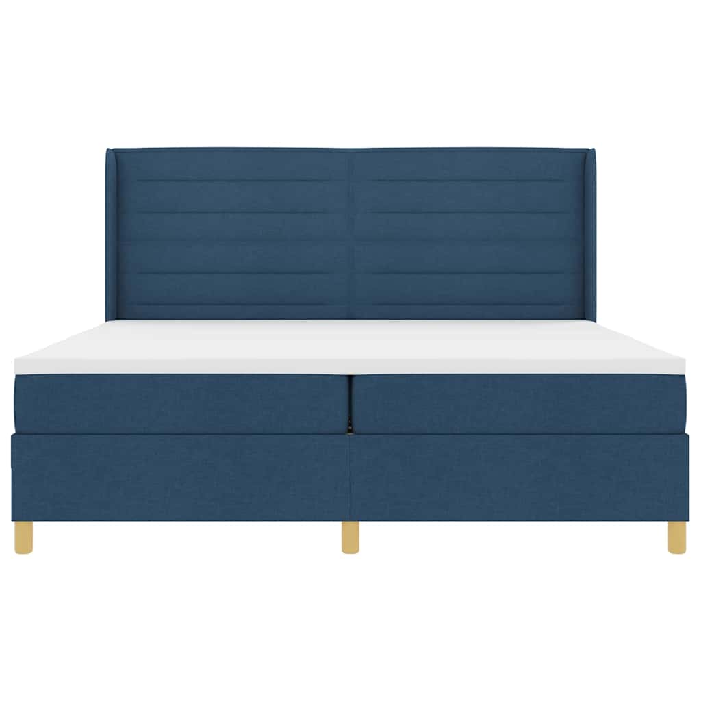 Box spring seng med LED-lysstrimler Blå 200 x 200 cm Stof