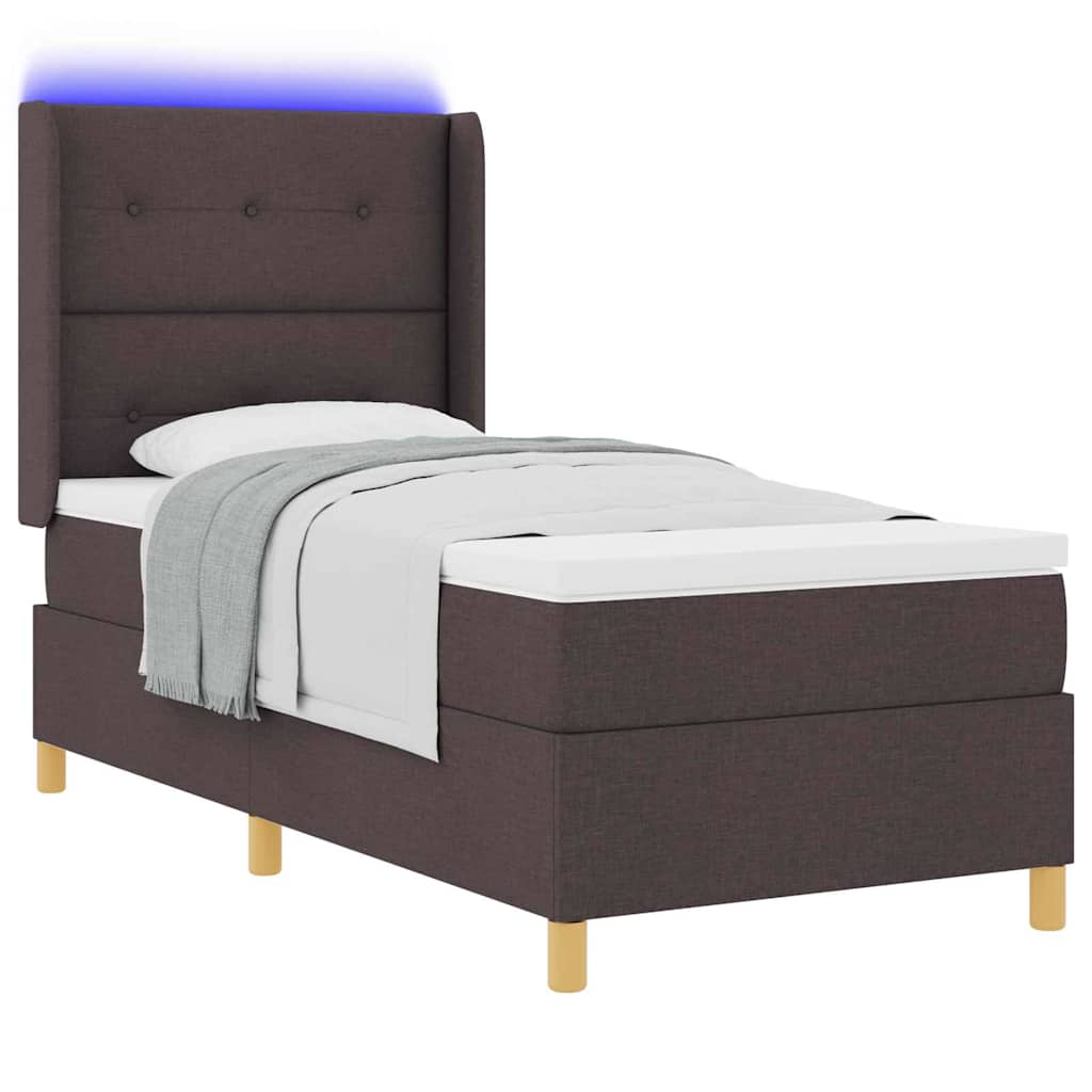 Box spring seng med LED-lysstrimler Brun 90 x 200 cm Stof