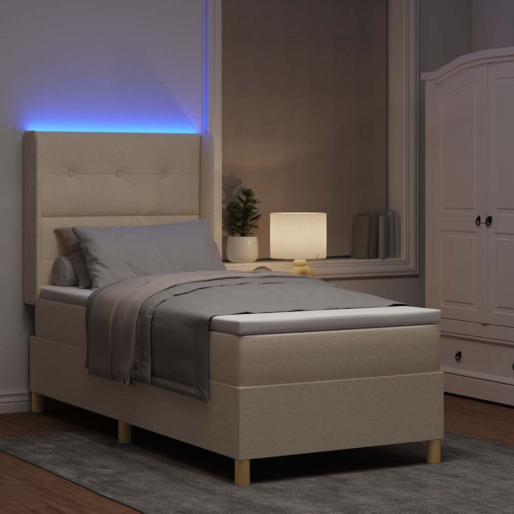 Box spring seng med LED-lysstrimler Creme 100 x 200 cm Stof