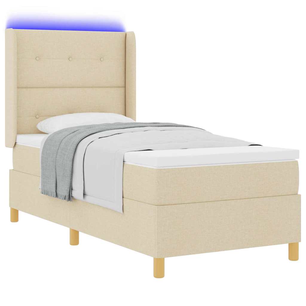 Box spring seng med LED-lysstrimler Creme 100 x 200 cm Stof