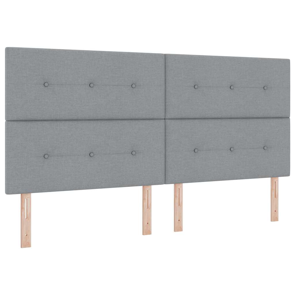 Box spring seng med LED-lysstrimler Lysegrå 200 x 200 cm Stof