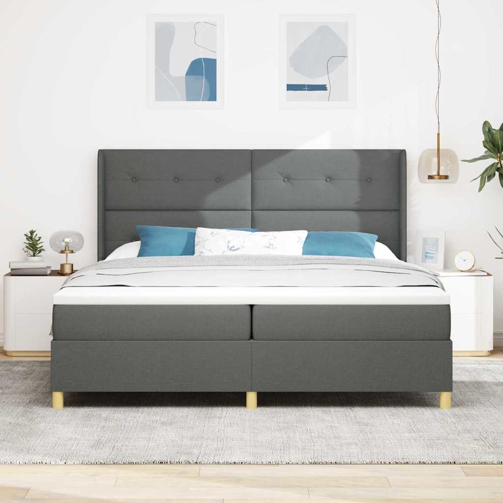 Box spring seng med LED-lysstrimler Grå 200 x 200 cm Stof