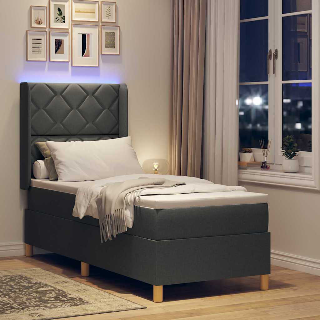 Box spring seng med LED-lysstrimler Grå 80 x 200 cm Stof