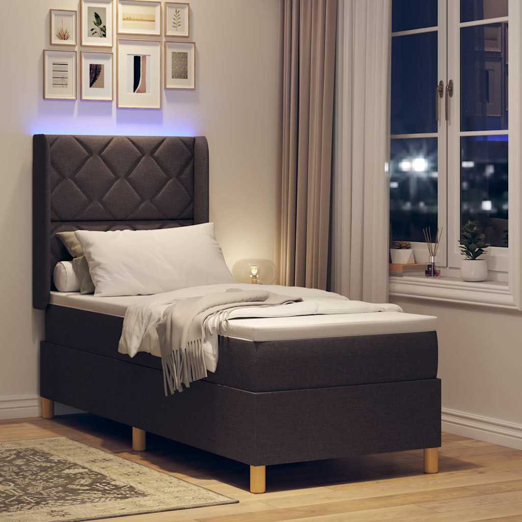 Box spring seng med LED-lysstrimler Brun 80 x 200 cm Stof