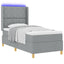Box spring seng med LED-lysstrimler Lysegrå 90 x 190 cm Stof