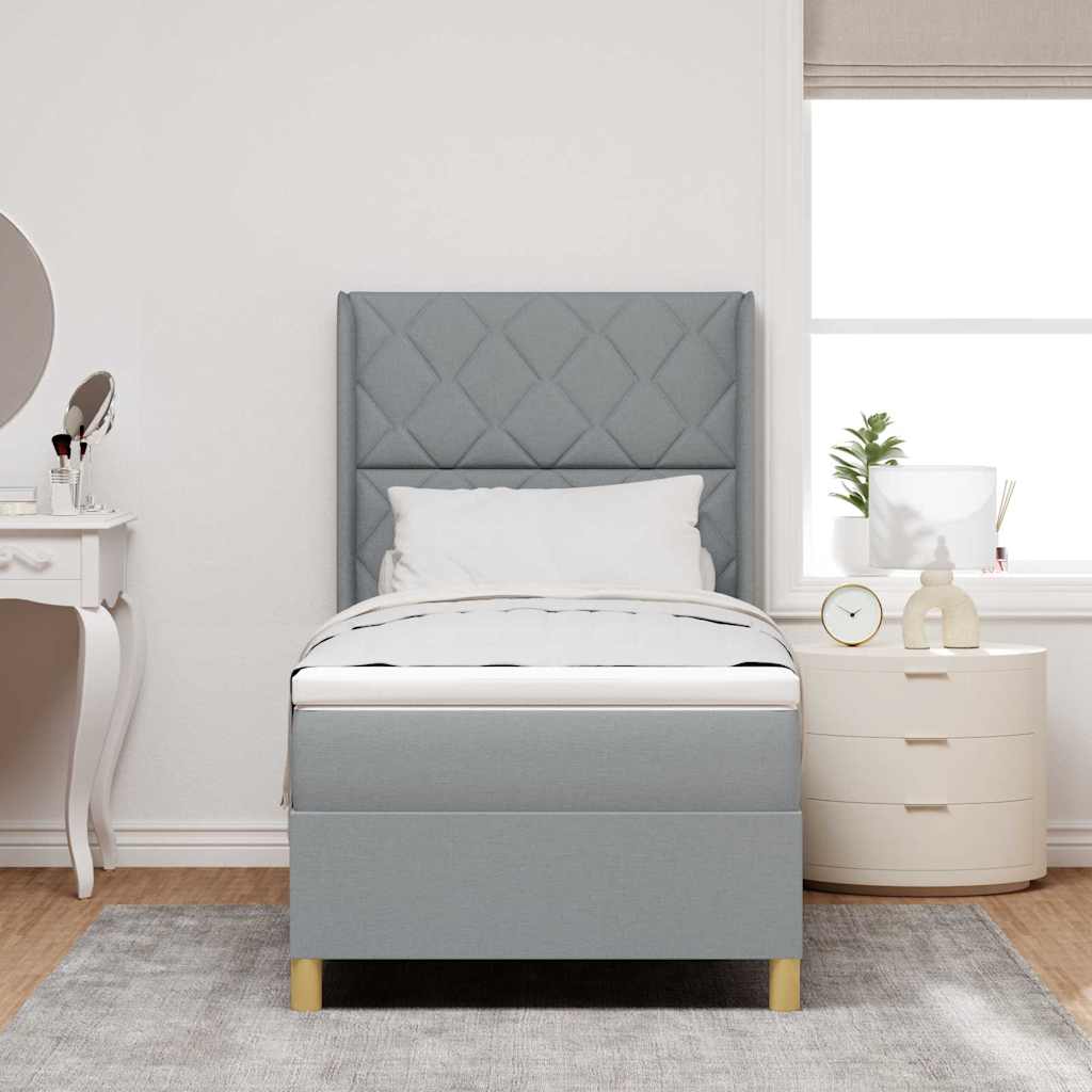 Box spring seng med LED-lysstrimler Lysegrå 90 x 200 cm Stof