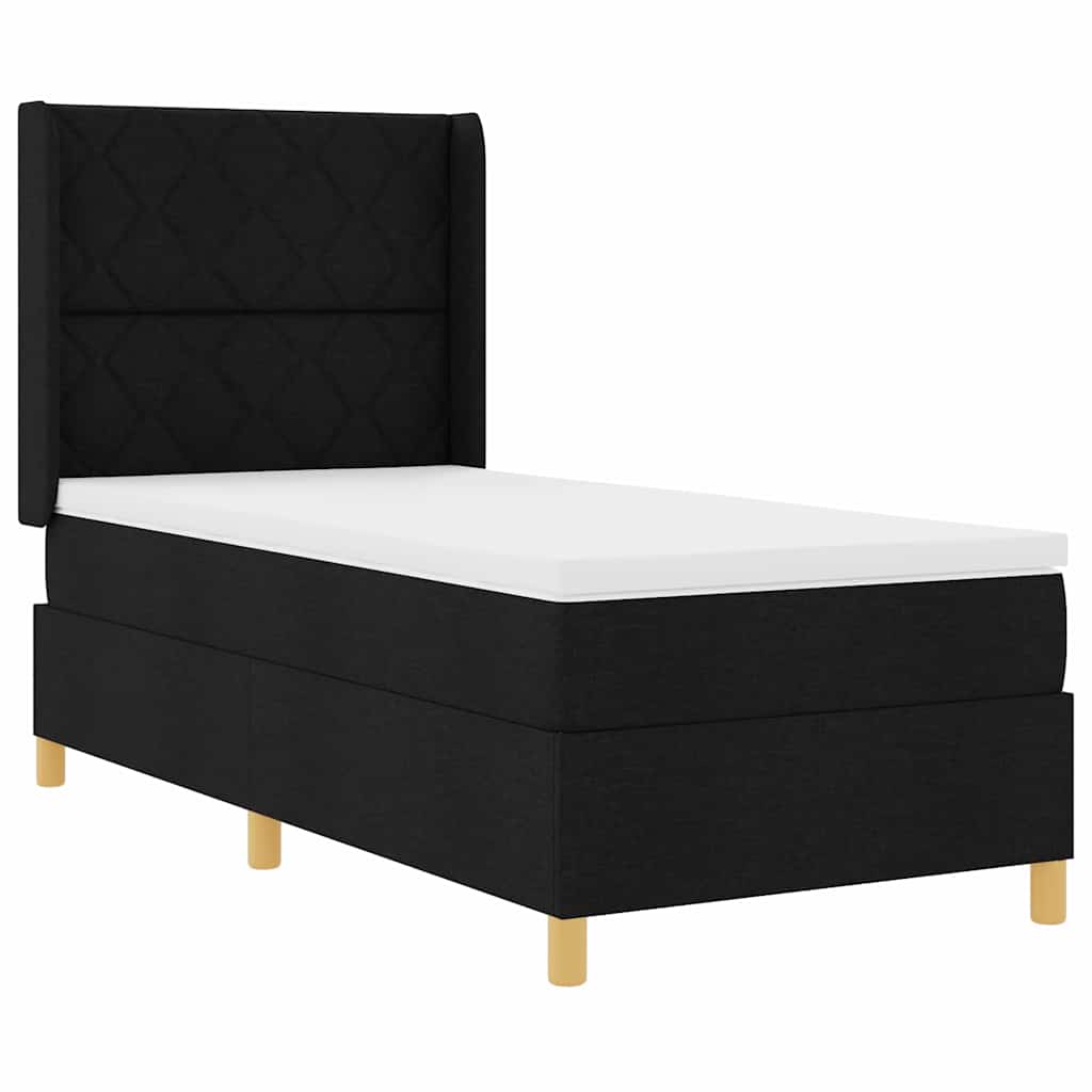 Box spring seng med LED-lysstrimler Sort 90 x 200 cm Stof