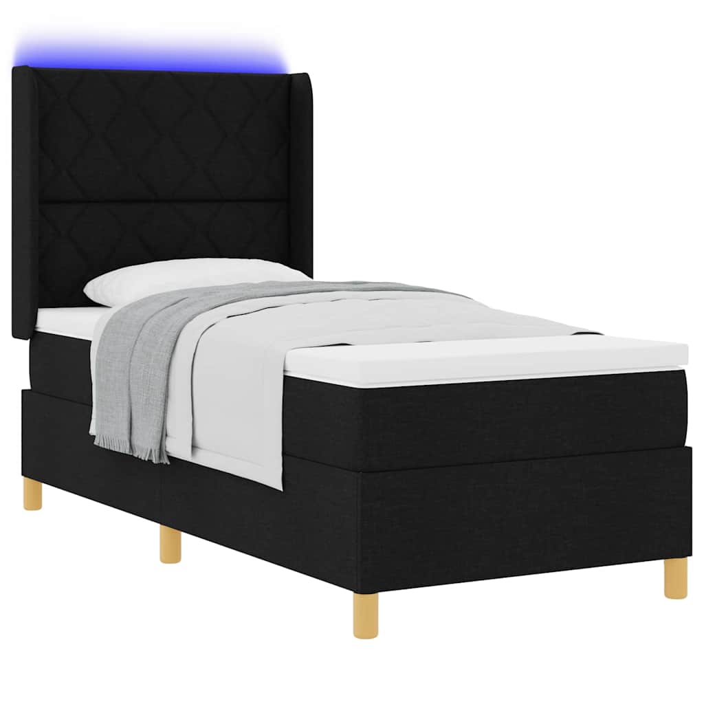 Box spring seng med LED-lysstrimler Sort 90 x 200 cm Stof