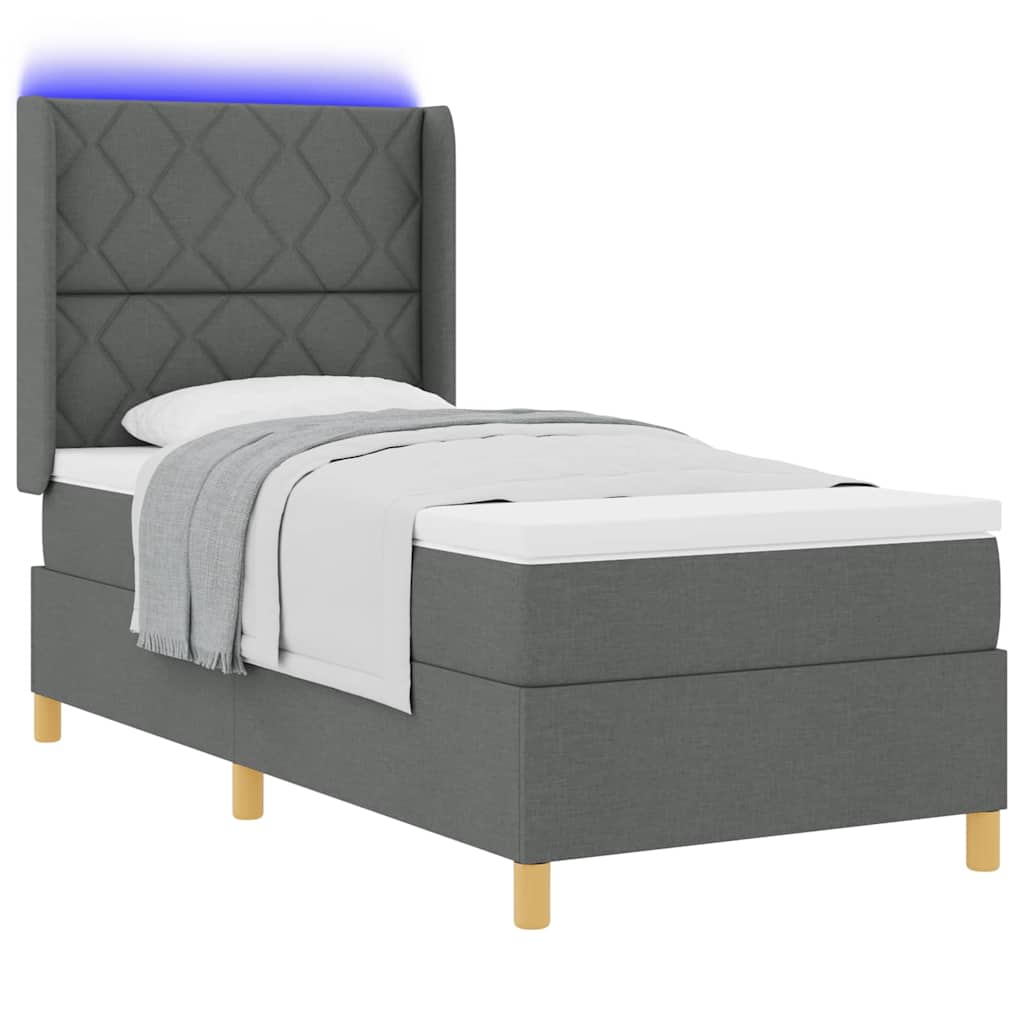 Box spring seng med LED-lysstrimler Grå 100 x 200 cm Stof